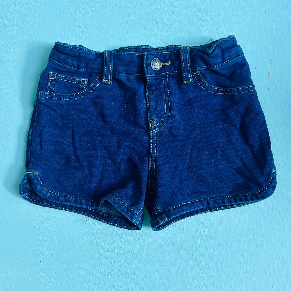Cat & Jack Girls Denim Shorts Size 6 6X Dark Wash Adjustable Waist